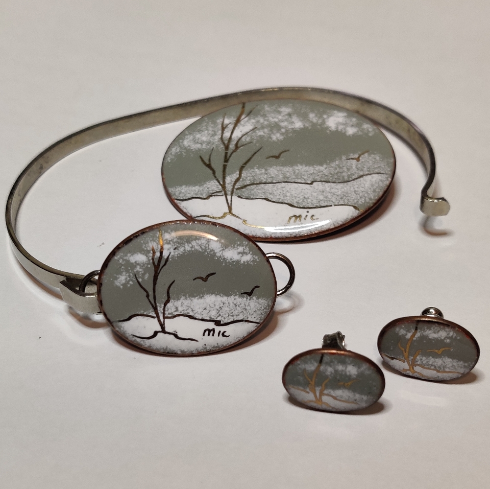 Artisan MCM Enamel on Copper Jewelry Set